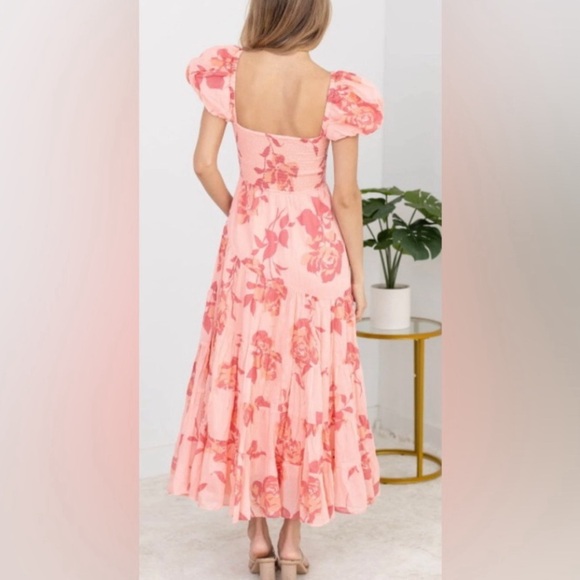 Free People Short Sleeve Sundrenched Maxi Dress In Pinky Combo Size M - Picture 4 of 9